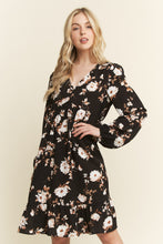 Load image into Gallery viewer, Black Floral Print Baby Doll Mini Dress