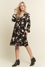 Load image into Gallery viewer, Black Floral Print Baby Doll Mini Dress