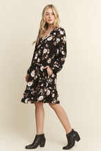 Load image into Gallery viewer, Black Floral Print Baby Doll Mini Dress