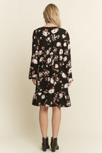 Load image into Gallery viewer, Black Floral Print Baby Doll Mini Dress