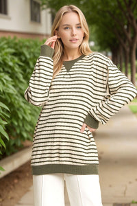 Keep It Casual Striped Olive & Cream Pullover