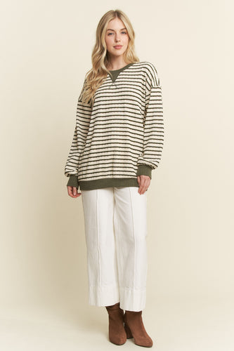 Keep It Casual Striped Olive & Cream Pullover