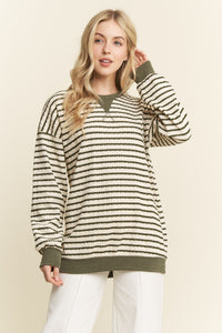 Keep It Casual Striped Olive & Cream Pullover