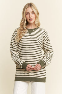 Keep It Casual Striped Olive & Cream Pullover