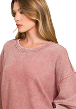 Load image into Gallery viewer, Woman wearing a pink striped sweater with &#39;Winter Rose&#39; text on a white background
