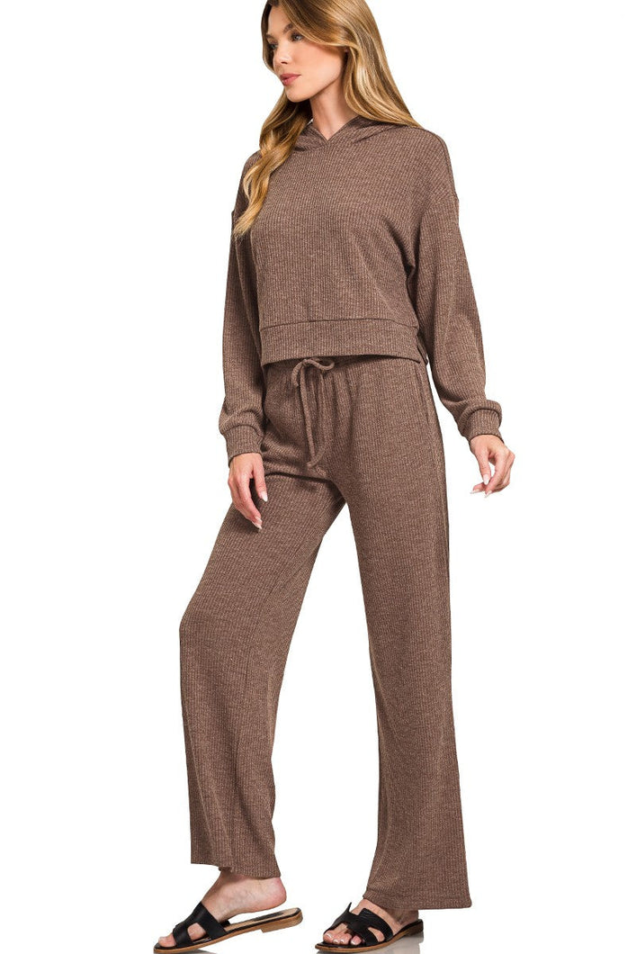 Coco Brown Ribbed 2 Piece Set