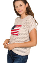 Load image into Gallery viewer, Crochet American Flag Short Sleeve Sweater