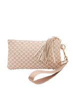 Load image into Gallery viewer, Beige Checkered Woven Wristlet Clutch