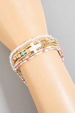Load image into Gallery viewer, Sea Shell Cross Charm Mixed Mini Beaded Bracelet Set