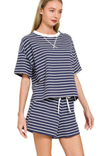 Load image into Gallery viewer, Navy &amp; White Striped Short Set