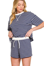 Load image into Gallery viewer, Navy &amp; White Striped Short Set