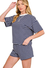 Load image into Gallery viewer, Navy &amp; White Striped Short Set