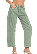 Load image into Gallery viewer, Olive Barrel-Leg Denim Pants