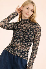 Load image into Gallery viewer, Black Floral Mesh Mock Neck Top - front view