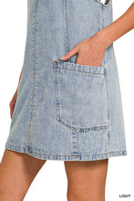 Load image into Gallery viewer, Washed Adjustable Strap Denim Overall Dress in Light - front pose