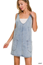 Load image into Gallery viewer, Washed Adjustable Strap Denim Overall Dress in Light - pocket detail