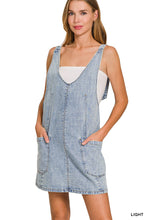 Load image into Gallery viewer, Washed Adjustable Strap Denim Overall Dress in Light - front view