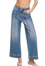 Load image into Gallery viewer, High Rise Wide Leg Pintuck Denim Pants - front with hand in pocket