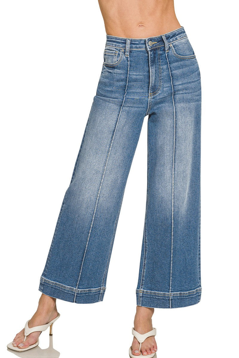 High Rise Wide Leg Pintuck Denim Pants | Lavender Vine Boutique