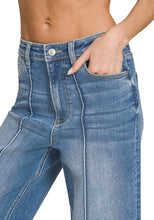 Load image into Gallery viewer, High Rise Wide Leg Pintuck Denim Pants - waist detail close up
