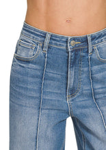 Load image into Gallery viewer, High Rise Wide Leg Pintuck Denim Pants - front waist close up