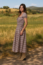 Load image into Gallery viewer, Burgundy Plaid A-line Midi Dress