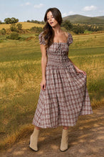 Load image into Gallery viewer, Burgundy Plaid A-line Midi Dress