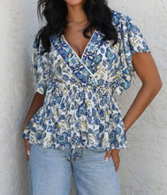 Load image into Gallery viewer, V-Neck Ruffle Sleeve Top With Smocked Waist