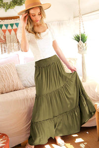 Smocked Waisted Flowy Tiered Boho Maxi Skirt