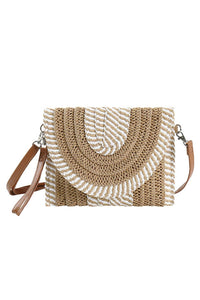 Taupe Mixed Striped Straw Clutch & Crossbody Bag