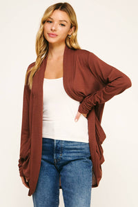Soft Wrap Shirred Side Open Cardigan