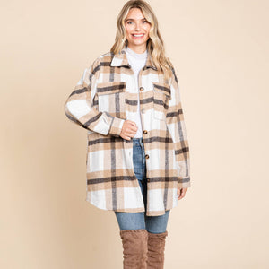 Button Up Plaid Flannel Shacket Jacket