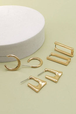 Gold Geo Mini Trio Hoop Earring Set