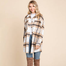 Load image into Gallery viewer, Button Up Plaid Flannel Shacket Jacket