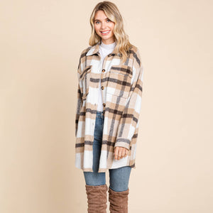 Button Up Plaid Flannel Shacket Jacket