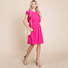 Load image into Gallery viewer, Flutter Sleeve Front Lace Ruched Dress