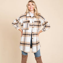 Load image into Gallery viewer, Button Up Plaid Flannel Shacket Jacket