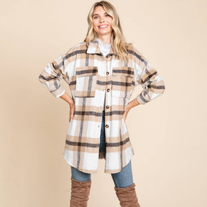 Button Up Plaid Flannel Shacket Jacket