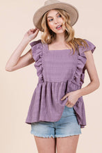 Load image into Gallery viewer, Ruffle Sleeve Textured Peplum Top