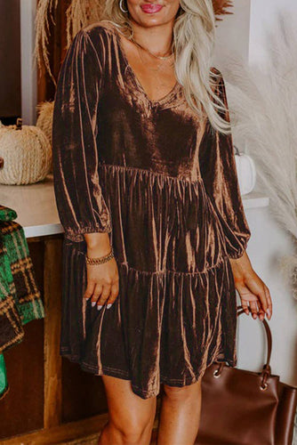 Chicory Coffee Velvet Tiered Mini Dress