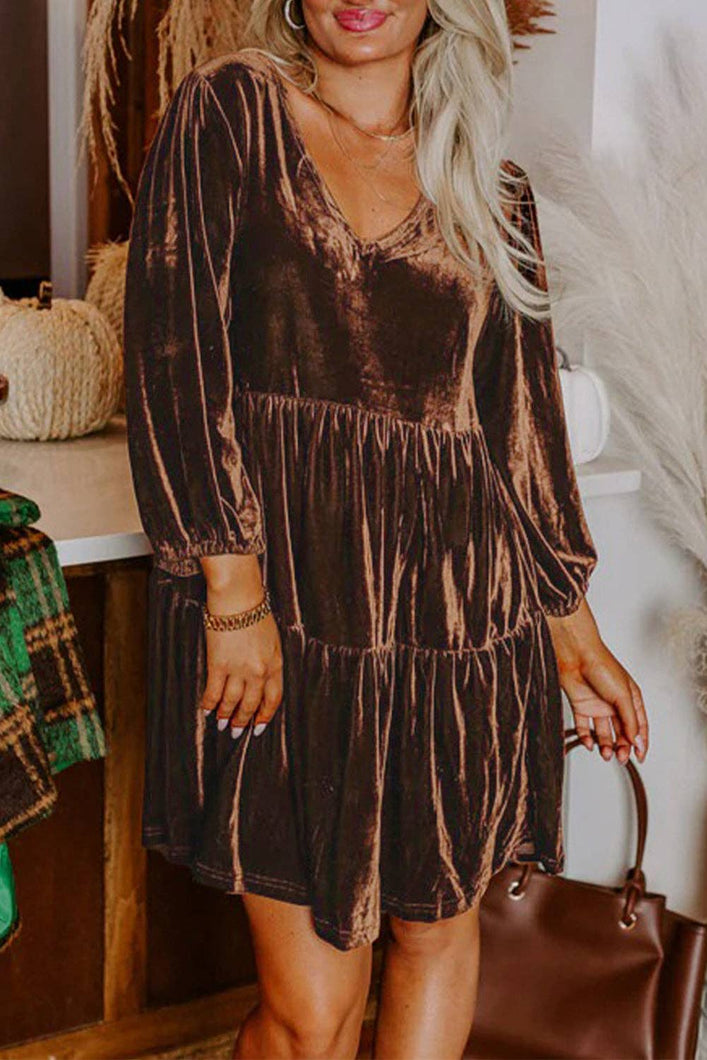 Chicory Coffee Velvet Tiered Mini Dress