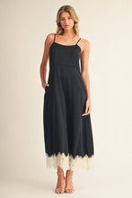 Load image into Gallery viewer, Midnight Charm Lace-Trim Satin Midi Dress
