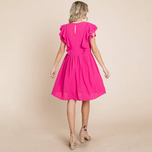 Load image into Gallery viewer, Flutter Sleeve Front Lace Ruched Dress