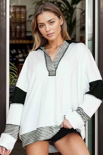 Solid Loose Fit Stripe Contrast Top