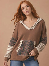Load image into Gallery viewer, Mixed Media Striped &amp; Leopard Pullover Hoodie