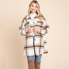 Load image into Gallery viewer, Button Up Plaid Flannel Shacket Jacket