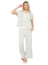 Load image into Gallery viewer, Olive &amp; Cream Striped Short Sleeve Polo