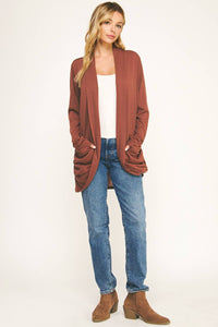 Soft Wrap Shirred Side Open Cardigan