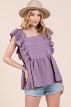 Load image into Gallery viewer, Ruffle Sleeve Textured Peplum Top