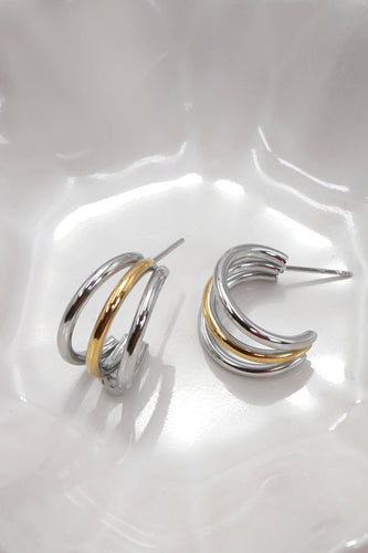 18K Stainless Steel Two-Tone Hoop Earrings